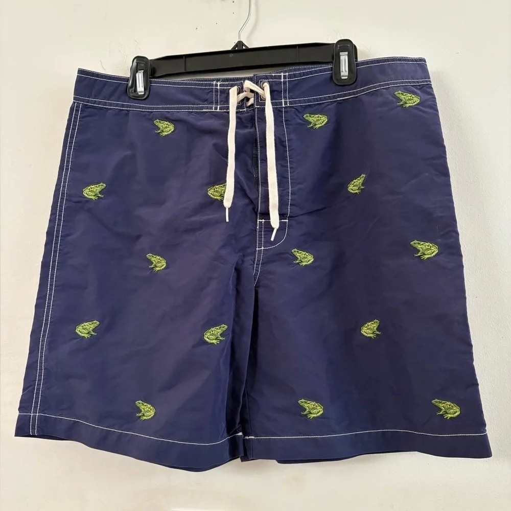 Polo Ralph Lauren Frog Embroidered AOP Navy Blue Board Shorts. size 34 EUC